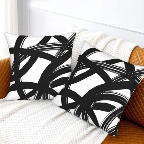Throw Pillow Covers 16x16 in Set 16" x 16" (Pack of 2) Black and White Striped