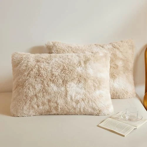 Tie Dye Faux Fur Fluffy Throw Pillow 26" x 20" (Pack of 2) Tie Dye-beige