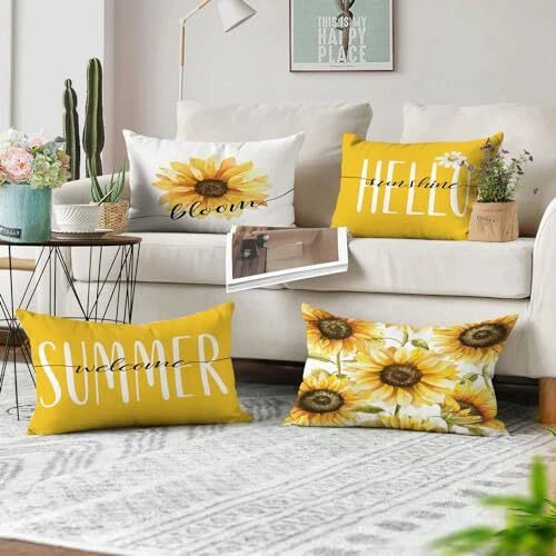 Set of 4 Sunflower Pillow Covers 12x20 Soft Velvet Spring 12*20 inch Summer 07