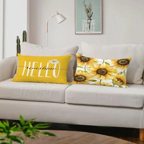 Set of 4 Sunflower Pillow Covers 12x20 Soft Velvet Spring 12*20 inch Summer 07