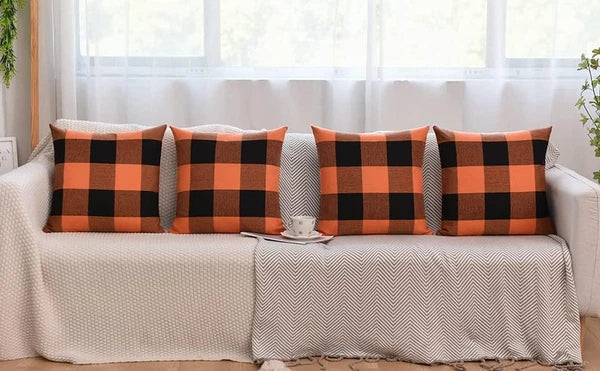 Set of 2 Buffalo Check Plaid Halloween Pillow Covers, Farmhouse Pillow Cases Cot