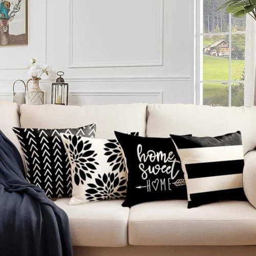 and White Throw Pillow Covers 16x16 Set of 16" x 16" (Pack of 4) Black