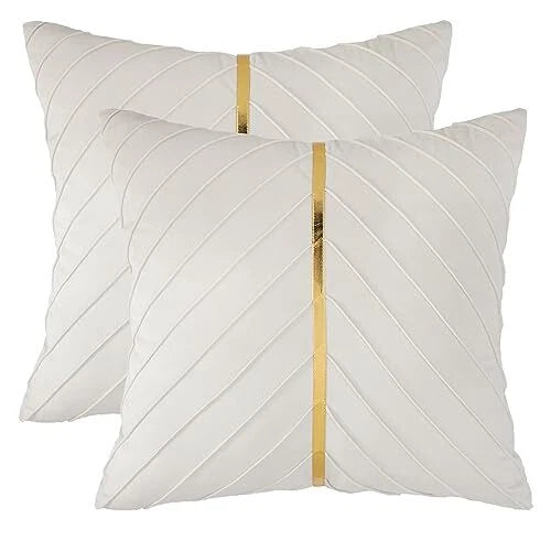 Velvet Throw Pillow Covers 16x16 inch Pack of 2 with Gold 16"L x 16"W Beige