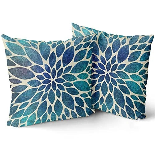 Spring Pillow Covers 18X18 in Navy Blue Teal 18" x 18" (Pack of 2) Teal Dahlia