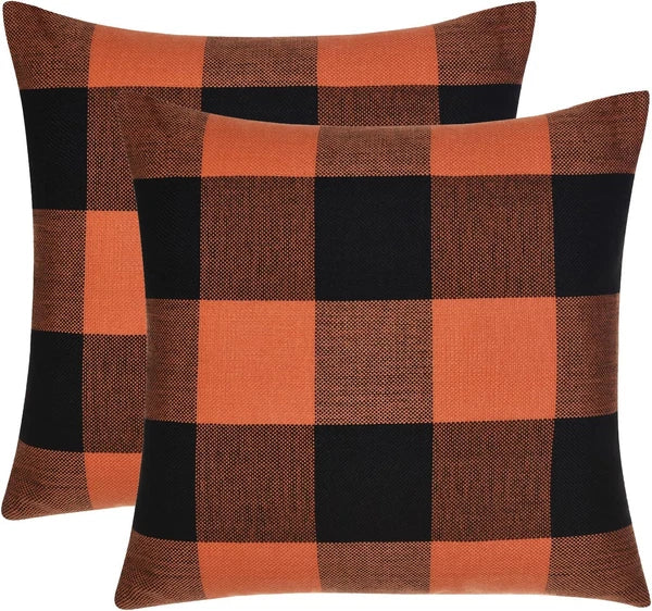 Set of 2 Buffalo Check Plaid Halloween Pillow Covers, Farmhouse Pillow Cases Cot