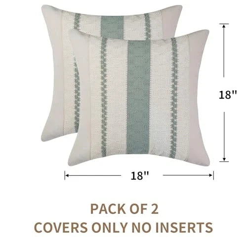 Boho Throw Pillow Covers Set of 2 Linen 18" x 18" (Pack of 2) 8-sage Green