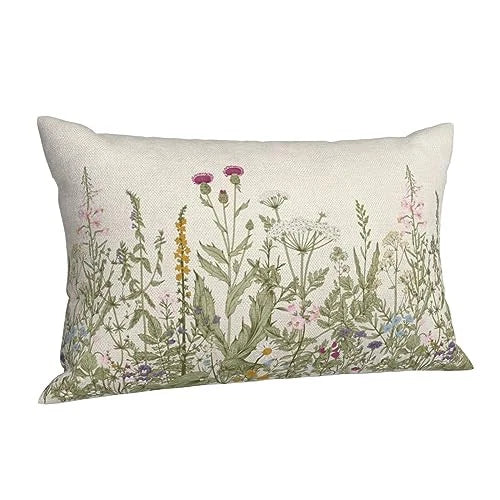 Sage Green Pillow Covers 12x20 Inch Set 12" x 20" (Pack of 2) Wildflowers 01