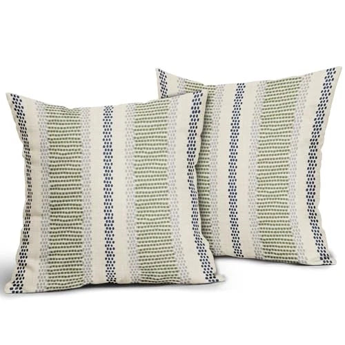 Navy Blue Lime Green Pillow 18" x 18" (Pack of 2) Blue Green Grey Boho Striped