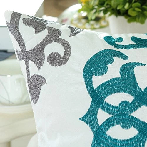 Throw Pillow 18" x 18" (Pack of 2) Geometric Floral - Teal / Duck Egg / Gray