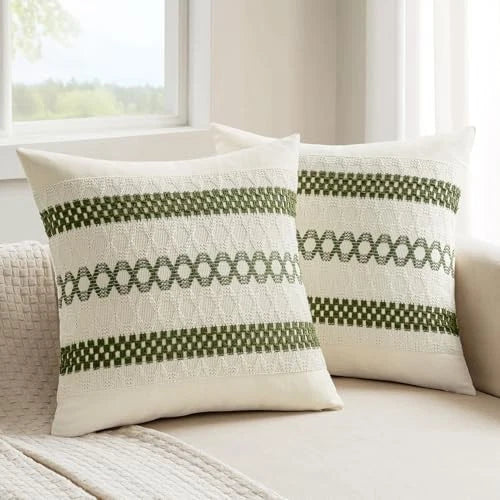 Set of 2 Boho Decorative Pillow Covers 20x20 20" x 20" (Pack of 2) Moss Green
