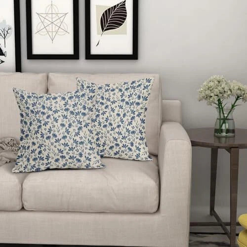 Blue Floral Pillow Covers 18x18 Set of 2 Vintage 18x18 inch Blue Cute Floral