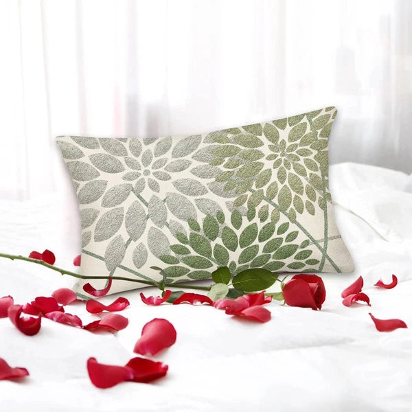 Sage Green Decorative Dahlia Boho Lumbar Pillow Covers 12X20 Inch, Geometric Flo