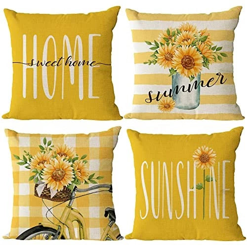 Set of 4 Sunflower Pillow Covers 18x18 Spring 18" x 18" (Pack of 4) B-summer 11