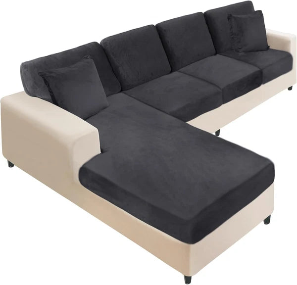 Stretchable Eight-Piece Velvet Slipcovers for Sectional Sofas with Pillowcases