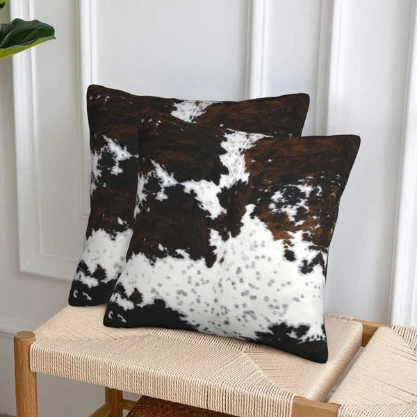 Western Brown Cow Print Pillow Covers 18X18 Set of 2, Cowfur Print Throw Pillow