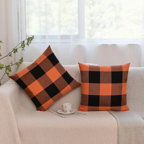 Set of 2 Buffalo Check Plaid Halloween Pillow Covers, Farmhouse Pillow Cases Cot