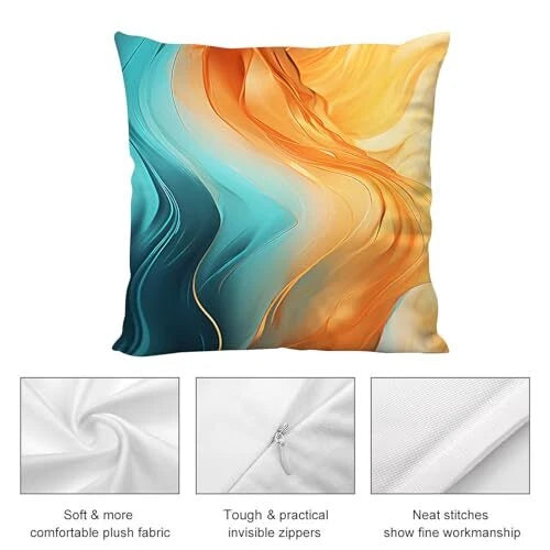 Throw Pillow Covers Set of 2 Turquoise Marble 18" x 18" (Pack of 2) Orange Teal