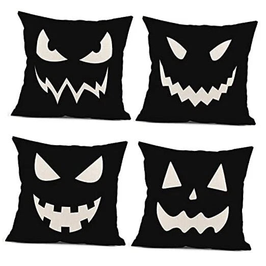 Pillow Covers Set of 4 Home Outdoor Decorative Halloween Black and Pumpkin