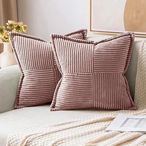 Corduroy Pillow Covers 20x20 Inch with 20" x 20" (Pack of 2) Blush Pink