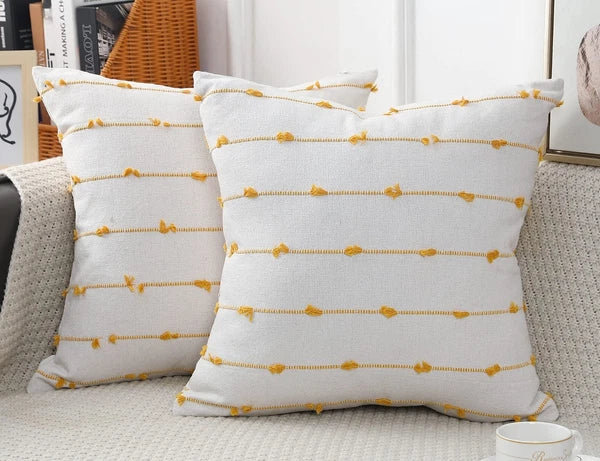 Set of 2 Boho Throw Pillow Covers 30x30,Beige Yellow Neutral Couch Pillow Cas...