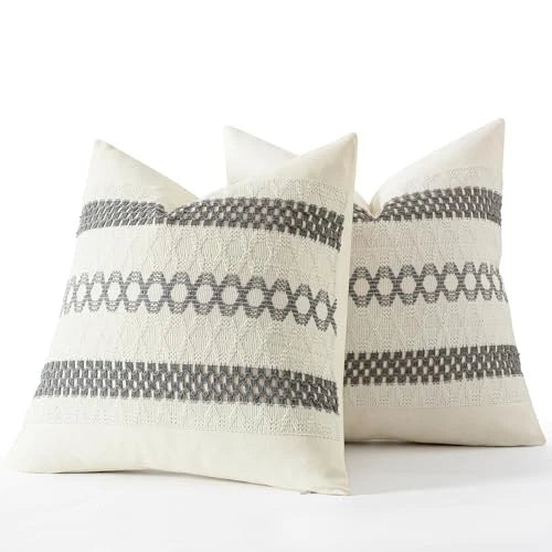 Set of 2 Boho Decorative Pillow Covers 18x18 Inch 18" x 18" (Pack of 2) Gray