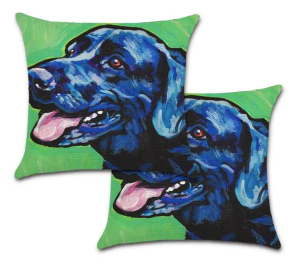 Set of 2 Pillow Covers 18x18, Labrador with green background, Linen Fabric