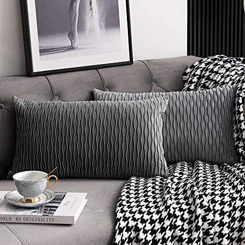 Striped Decorative Pillow Cases: 2 Pack 12x20 Inch 20" x 12" (Pack of 2) Grey