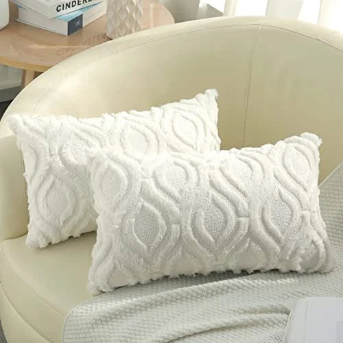 Throw Pillow Covers 12x20 Inch Set of 2, 20" x 12" (Pack of 2) Cream Beige