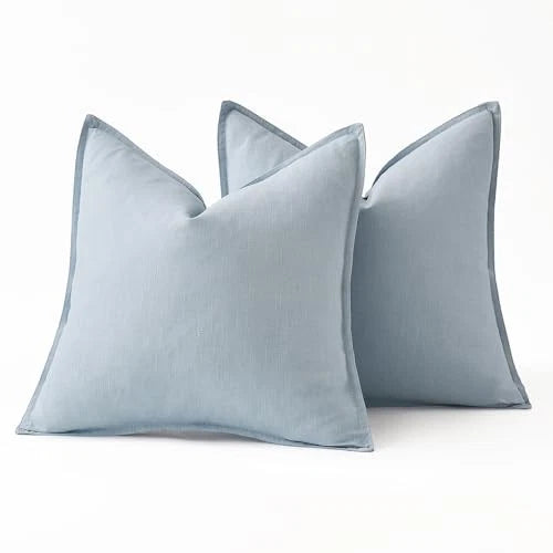 Decorative Linen Euro Sham Pillow Covers6x6 26" x 26" (Pack of 2) 2 Light Blue