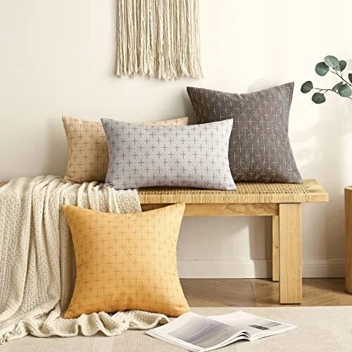 Pack of 2 Decorative Burlap Linen Throw Pillow 18" x 18" (Pack of 2) Dark Grey