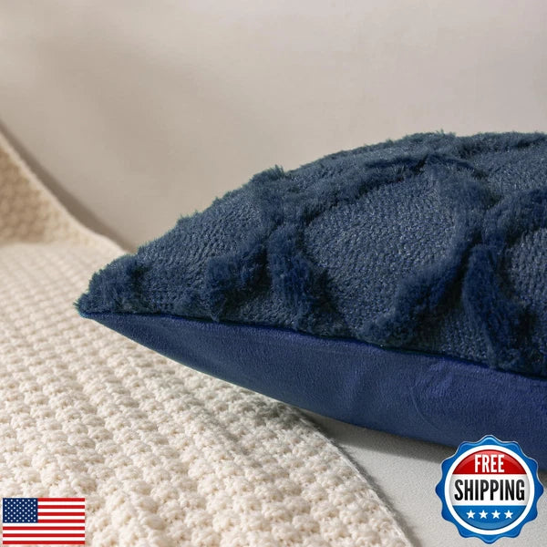 Cozoomy Set of 2 Navy Blue Morrocan Decorative Pillow Covers 16x16 Inch Fluff
