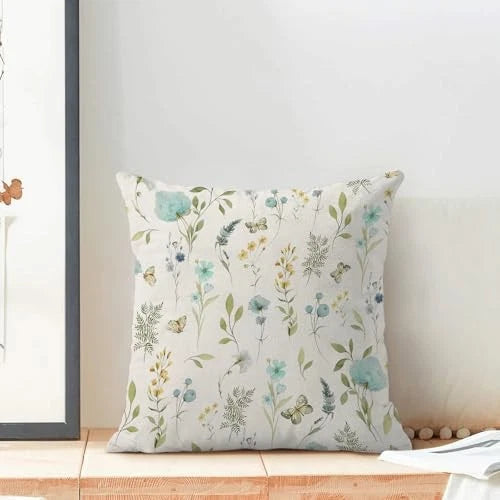 Spring Pillow Covers 16x16 16" x 16" (Pack of 2) Aqua Teal Sage Green Flowers
