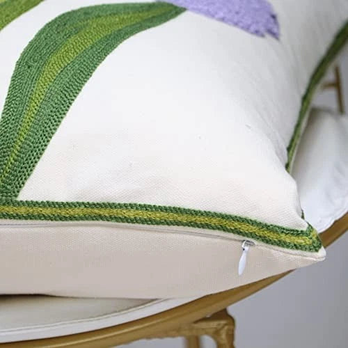 Pack of 2 Embroidered Decorative Throw Pillow Cover 18x18 Inch Purple Tulip