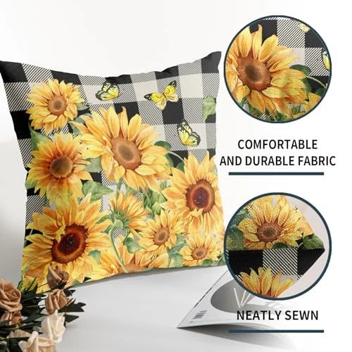 Sunflower Pillow Covers 18x18 Set of 2 18" x 18" (Pack of 2) Black Yellow Green
