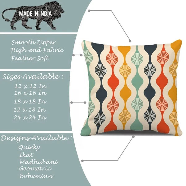 Rainbow Colours Printed Cotton Canvas Cushion Covers, Set of 5 16 x 16 Inch