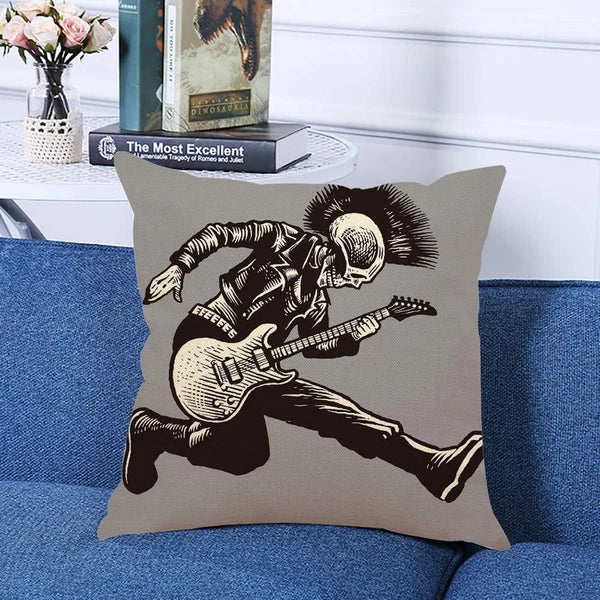 Throw Pillow Cover Rock Skull Punk Guitarist Music Skeleton Jacket Guitar Hand S