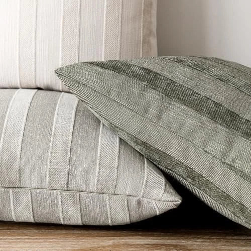 Set of 2 Decorative Striped Chenille Throw Pillow 22" x 22" (Pack of 2) Dove