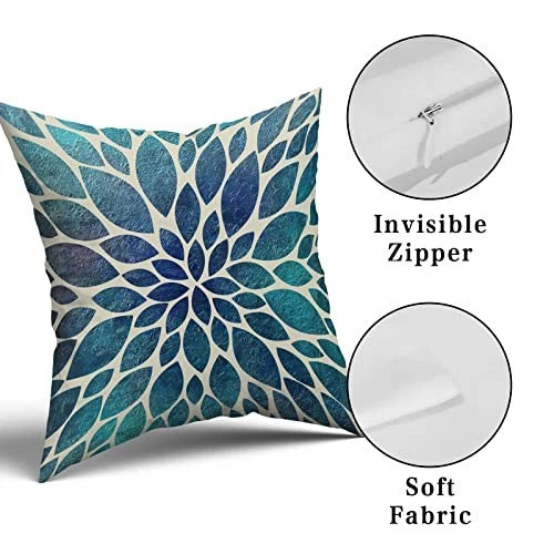 Spring Pillow Covers 18X18 in Navy Blue Teal 18" x 18" (Pack of 2) Teal Dahlia