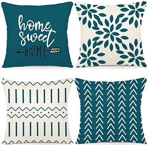 Pillow Covers 18x18 Set of 4, Modern Sofa Throw 18" x 18" (Pack of 4) Teal