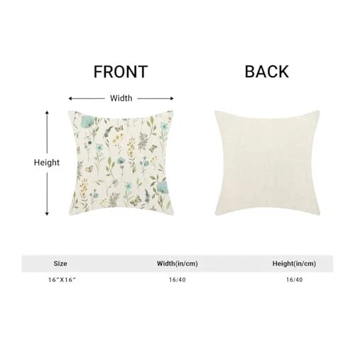 Spring Pillow Covers 16x16 16" x 16" (Pack of 2) Aqua Teal Sage Green Flowers