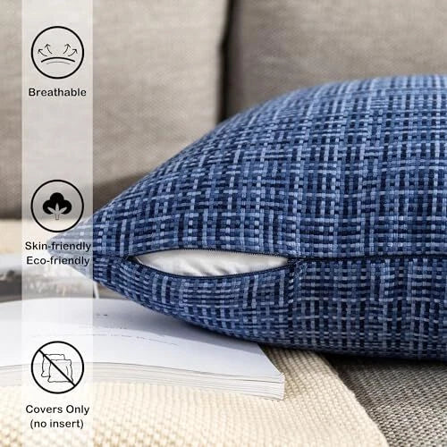 Western Flower Outdoor Pillow Covers Waterproof, All Weather Cushion Navy Blue