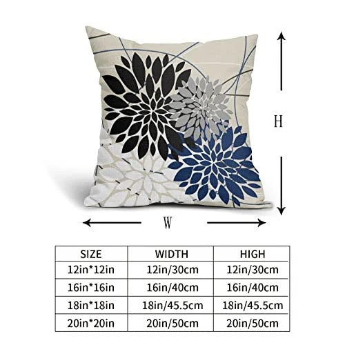 Pillow Covers 18x18 Inch Dahlia Flower White 18" x 18" (Pack of 2) Black Blue
