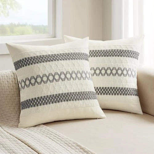Set of 2 Boho Decorative Pillow Covers 18x18 Inch 18" x 18" (Pack of 2) Gray