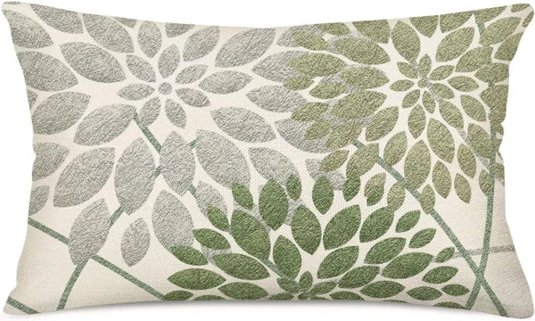 Sage Green Decorative Dahlia Boho Lumbar Pillow Covers 12X20 Inch, Geometric Flo