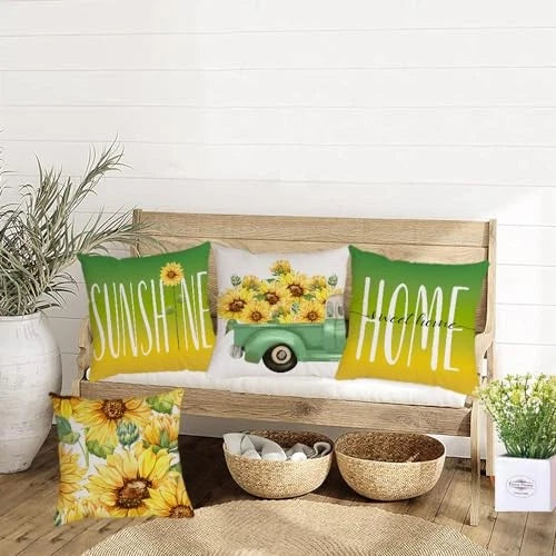 Spring Summer Pillow Covers 18x18 Set of 4 Sunflower 18*18 inch B-summer 14