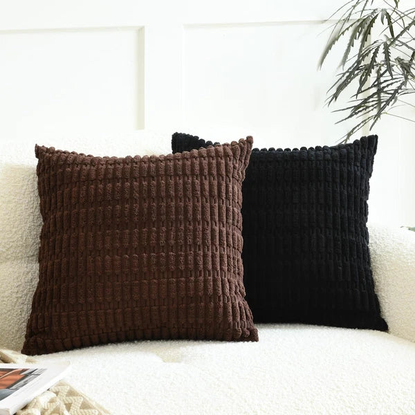 Pack of 2 Decorative Throw Pillow Covers, Corduroy Boho Striped Pillow Cases, Si