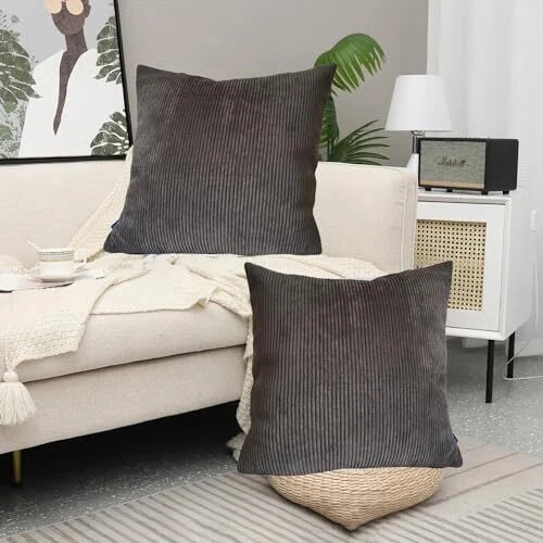 2 pcs Pack Throw Pillow Covers 18" x 18" (Pack of 2) Plush Striped Dark Brown