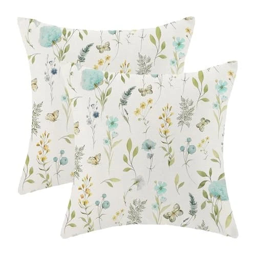 Spring Pillow Covers 16x16 16" x 16" (Pack of 2) Aqua Teal Sage Green Flowers