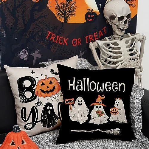 Halloween Pillow Covers 18x18 inch Set of 4 and 18" x 18" (Pack of 4) Black