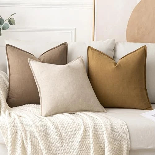 Decorative Linen Euro Sham Pillow 24" x 24" (Pack of 2) 2 Natural Beige